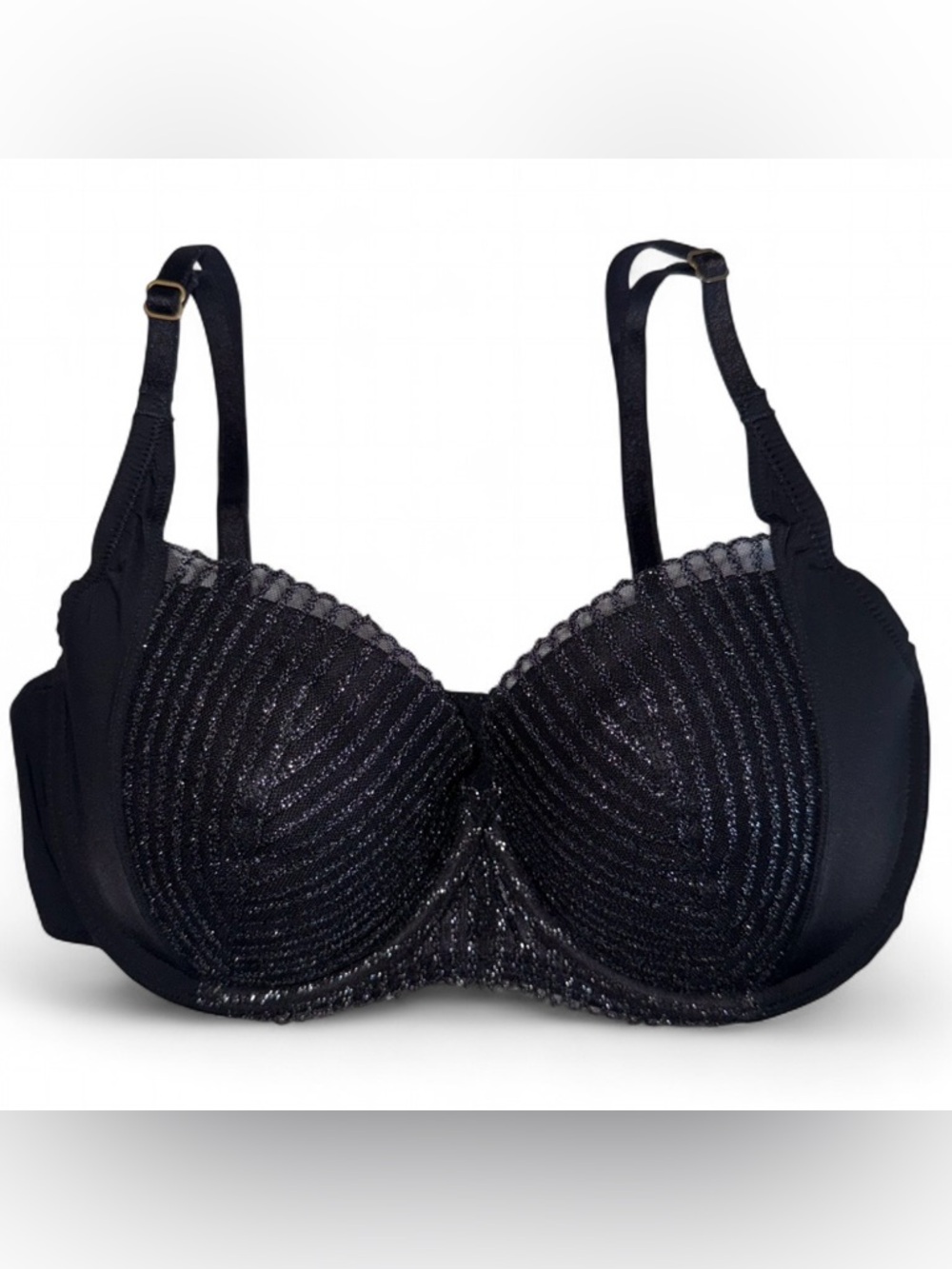 Natori 712143 Black Lace Contour Underwire Bra 32DD Sexy Feminine Embroidered